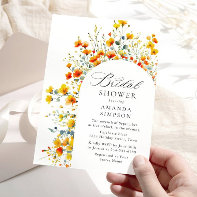 Elegant Watercolor Wild Flowers Bridal Shower Invitation (Creator Uploaded)