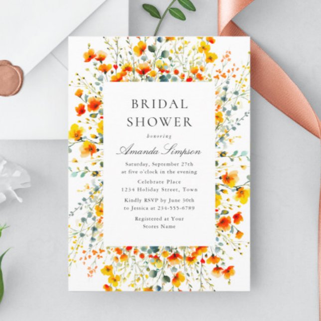 Elegant Watercolor Wild Flowers Bridal Shower Invitation (Creator Uploaded)