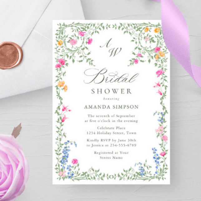 Elegant Watercolor Wild Flowers Bridal Shower Invitation (Creator Uploaded)