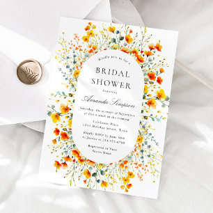 Elegant Watercolor Wild Flowers Bridal Shower Invitation