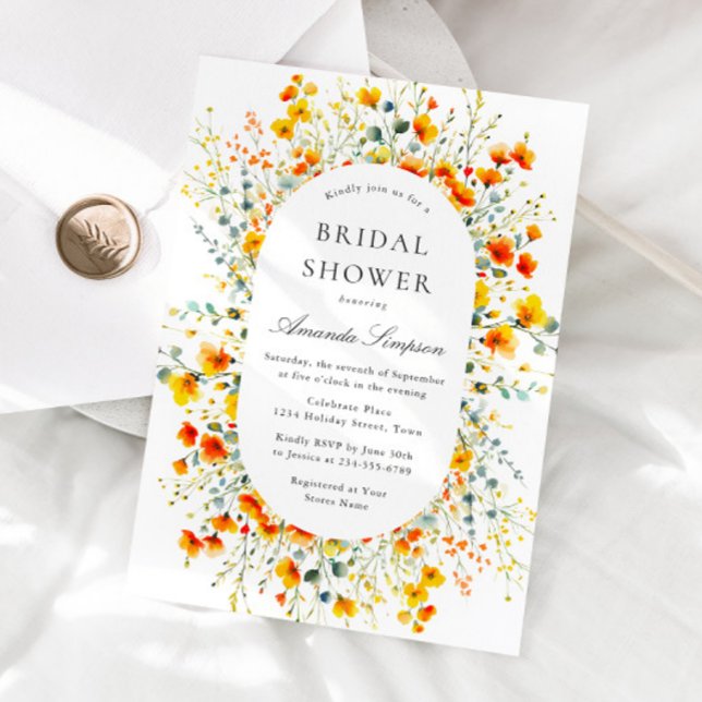 Elegant Watercolor Wild Flowers Bridal Shower Invitation (Creator Uploaded)