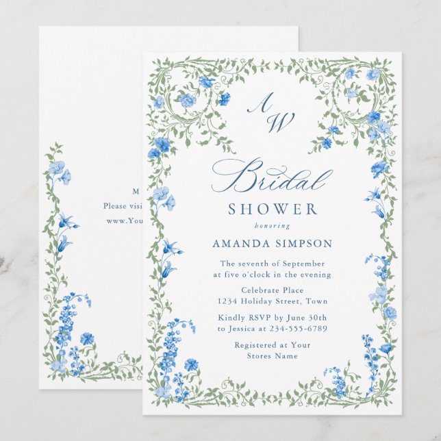 Elegant Watercolor Wild Flowers Bridal Shower Invitation (Front/Back)