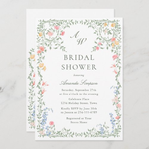 Elegant Watercolor Wild Flowers Bridal Shower Invitation