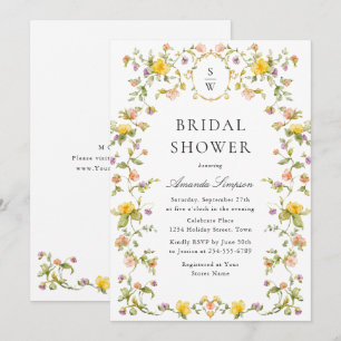 Elegant Watercolor Wild Flowers Bridal Shower Invitation