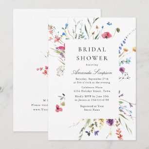 Elegant Watercolor Wild Flowers Bridal Shower Invitation
