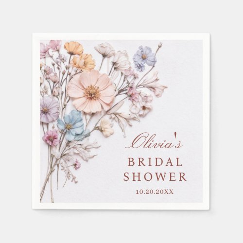 Elegant Watercolor Wild Flowers Bridal Shower Napkins