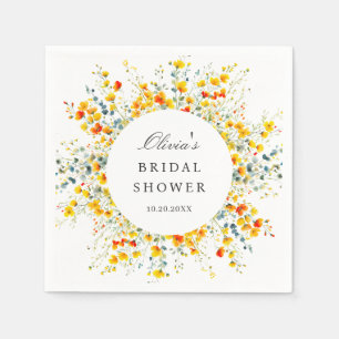 Elegant Watercolor Wild Flowers Bridal Shower Napkins
