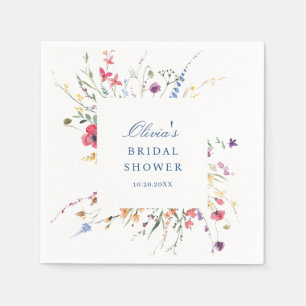 Elegant Watercolor Wild Flowers Bridal Shower Napkins