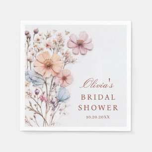 Elegant Watercolor Wild Flowers Bridal Shower Napkins