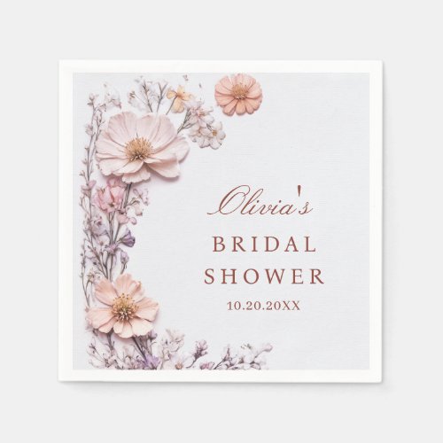 Elegant Watercolor Wild Flowers Bridal Shower Napkins