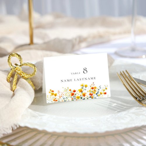 Elegant Watercolor Wild Flowers Floral Place Card