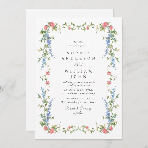 Elegant Watercolor Wild Flowers Floral Wedding Invitation