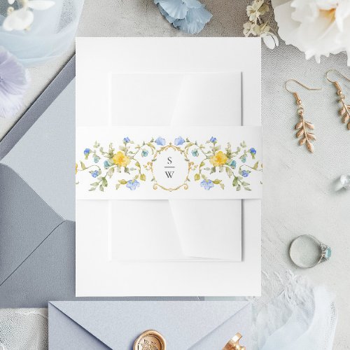 Elegant Watercolor Wild Flowers Floral Wedding Invitation Belly Band