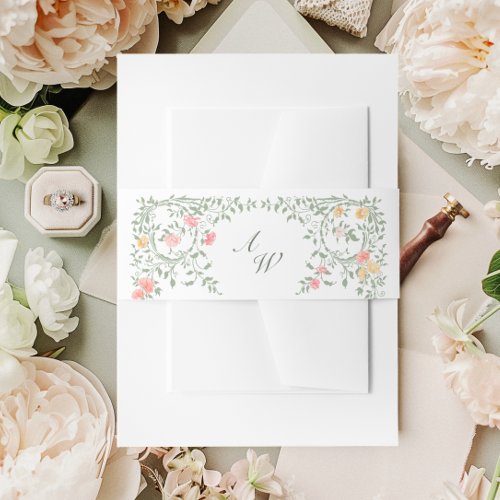 Elegant Watercolor Wild Flowers Floral Wedding Invitation Belly Band