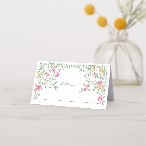 Elegant Watercolor Wild Flowers Floral Wedding Place Card