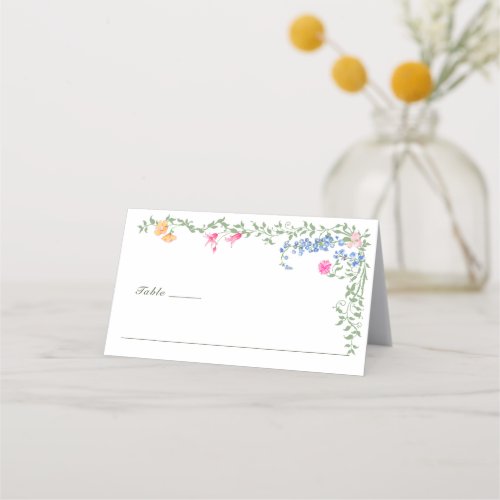 Elegant Watercolor Wild Flowers Floral Wedding Place Card