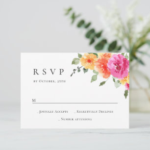 Elegant Watercolor Wild Flowers Floral Wedding RSVP Card