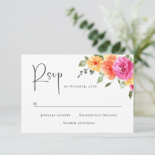 Elegant Watercolor Wild Flowers Floral Wedding RSVP Card
