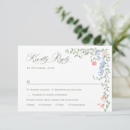 Elegant Watercolor Wild Flowers Floral Wedding RSVP Card