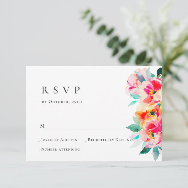 Elegant Watercolor Wild Flowers Floral Wedding RSVP Card (Standing Front)