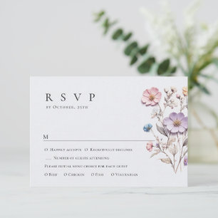 Elegant Watercolor Wild Flowers Floral Wedding RSVP Card