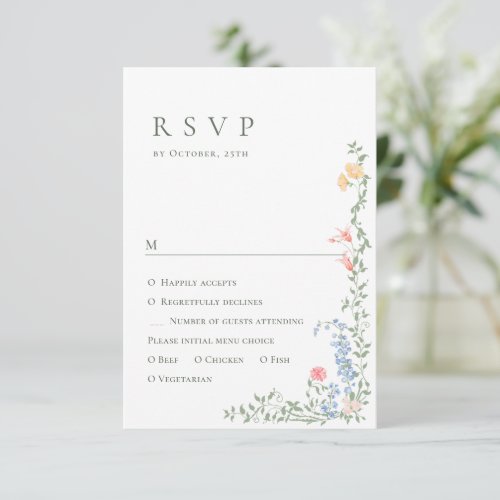 Elegant Watercolor Wild Flowers Floral Wedding RSVP Card