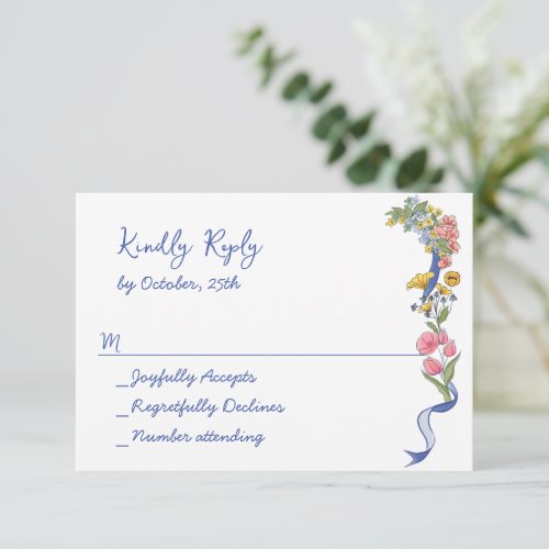 Elegant Watercolor Wild Flowers Floral Wedding RSVP Card