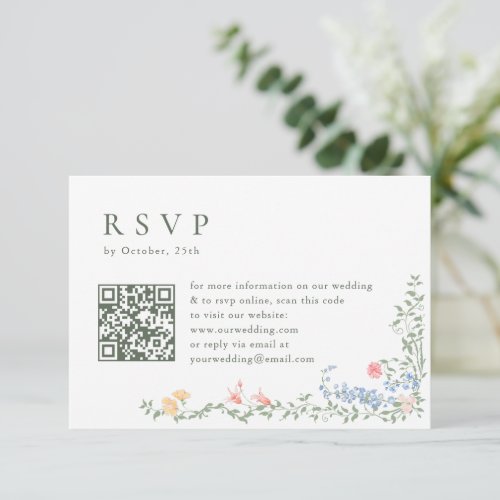 Elegant Watercolor Wild Flowers Floral Wedding RSVP Card