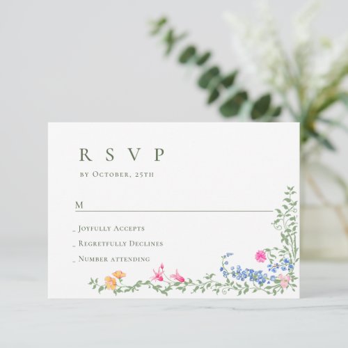 Elegant Watercolor Wild Flowers Floral Wedding RSVP Card
