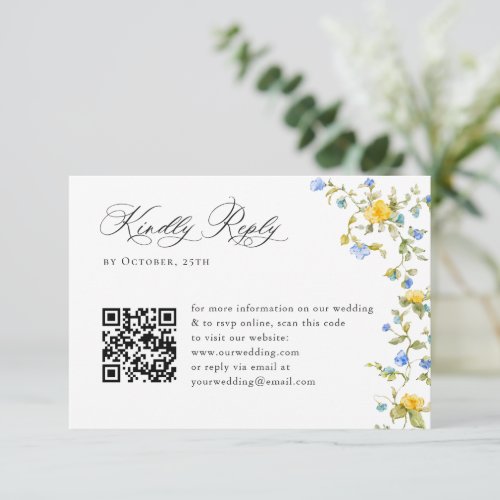 Elegant Watercolor Wild Flowers Floral Wedding RSVP Card