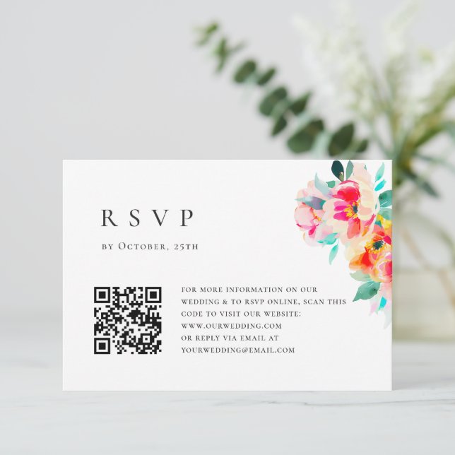 Elegant Watercolor Wild Flowers Floral Wedding RSVP Card (Standing Front)