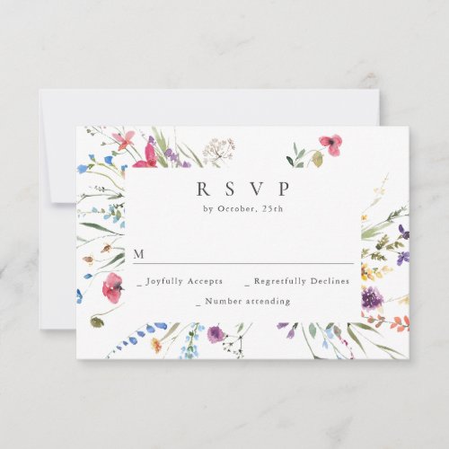 Elegant Watercolor Wild Flowers Floral Wedding RSVP Card