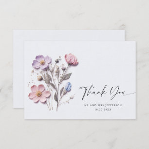 Elegant Watercolor Wild Flowers Floral Wedding Thank You Card