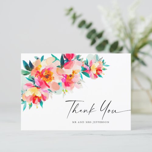 Elegant Watercolor Wild Flowers Floral Wedding Thank You Card