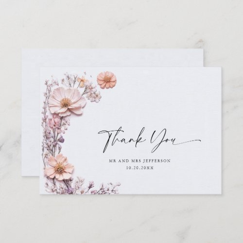 Elegant Watercolor Wild Flowers Floral Wedding Thank You Card