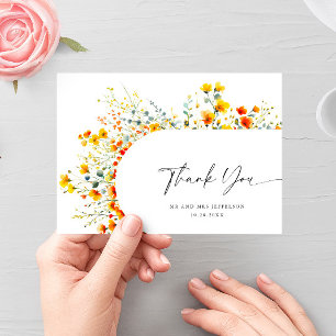 Elegant Watercolor Wild Flowers Floral Wedding Thank You Card