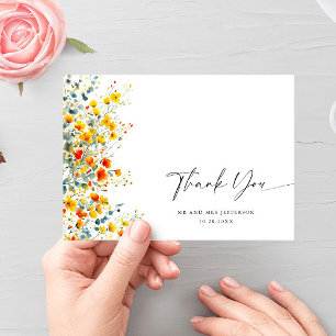 Elegant Watercolor Wild Flowers Floral Wedding Thank You Card