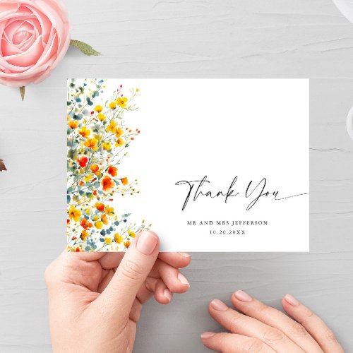 Elegant Watercolor Wild Flowers Floral Wedding Thank You Card