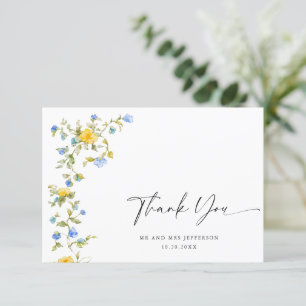 Elegant Watercolor Wild Flowers Floral Wedding Thank You Card