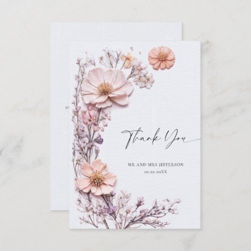 Elegant Watercolor Wild Flowers Floral Wedding Thank You Card