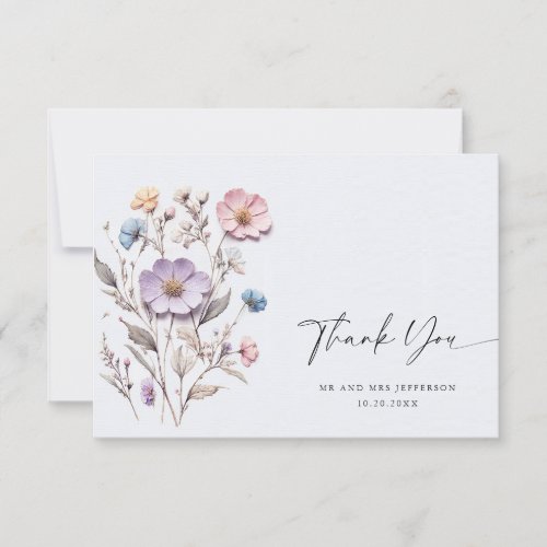 Elegant Watercolor Wild Flowers Floral Wedding Thank You Card