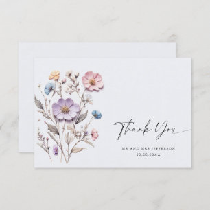 Elegant Watercolor Wild Flowers Floral Wedding Thank You Card