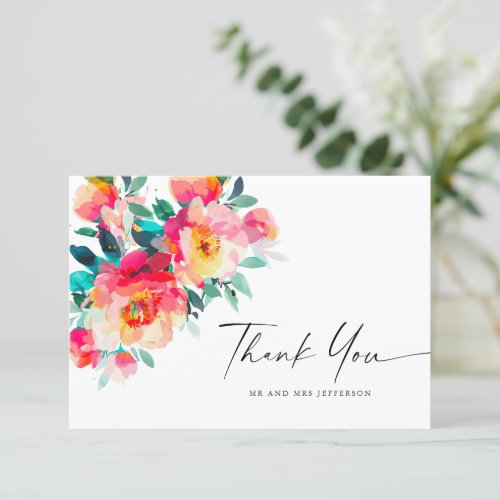 Elegant Watercolor Wild Flowers Floral Wedding Thank You Card