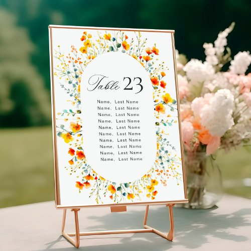 Elegant Watercolor Wild Flowers Table Number Cards