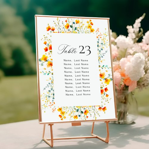 Elegant Watercolor Wild Flowers Table Number Cards