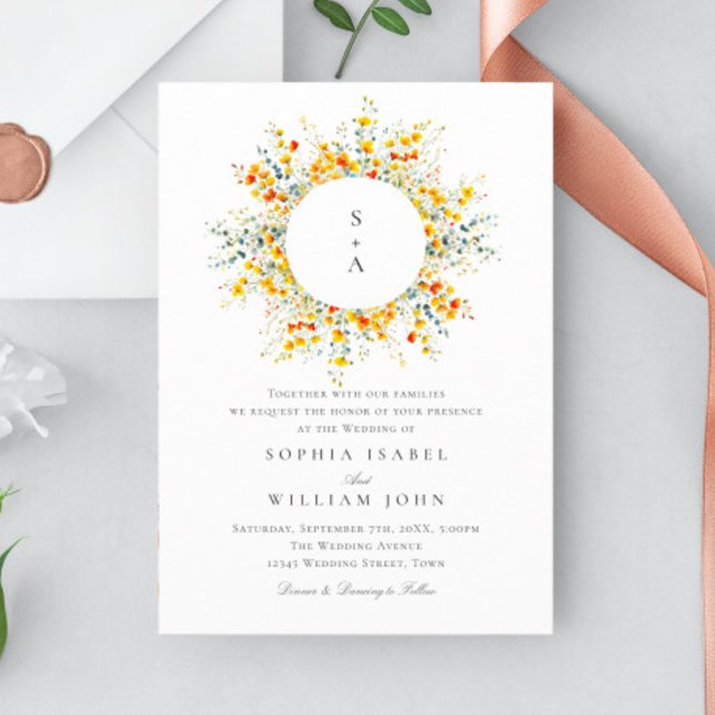 Elegant Watercolor Wild Flowers Wedding All in One Invitation (Creator Uploaded)