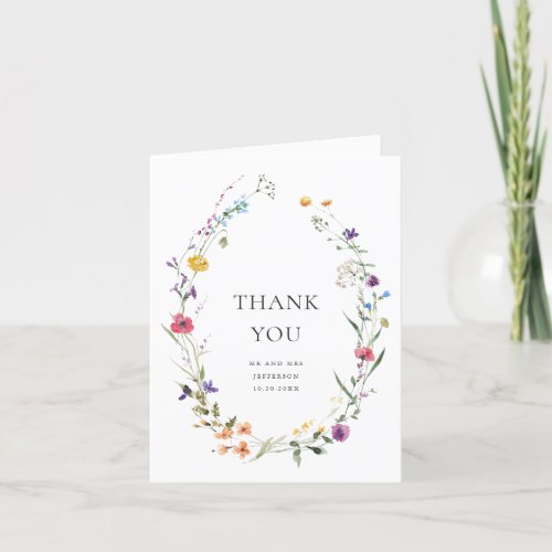 Elegant Watercolor Wild Flowers Wedding Botanical  Thank You Card