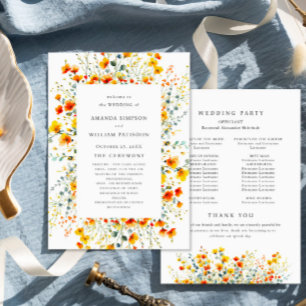 Elegant Watercolor Wild Flowers Wedding Ceremony Program