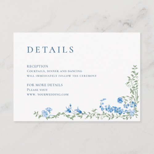 Elegant Watercolor Wild Flowers Wedding Details Enclosure Card