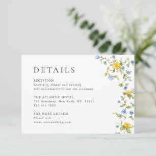 Elegant Watercolor Wild Flowers Wedding Details Enclosure Card